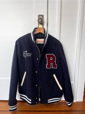 Revolution Navy Bomber-Style Varsity Jacket with Burgundy 'R' Patch